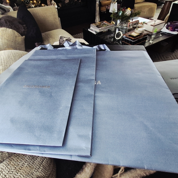 Balenciaga  Luxury Holiday Edition Gray Bluish Shemery  Shopping Bags Set Of 3 - Picture 8 of 8